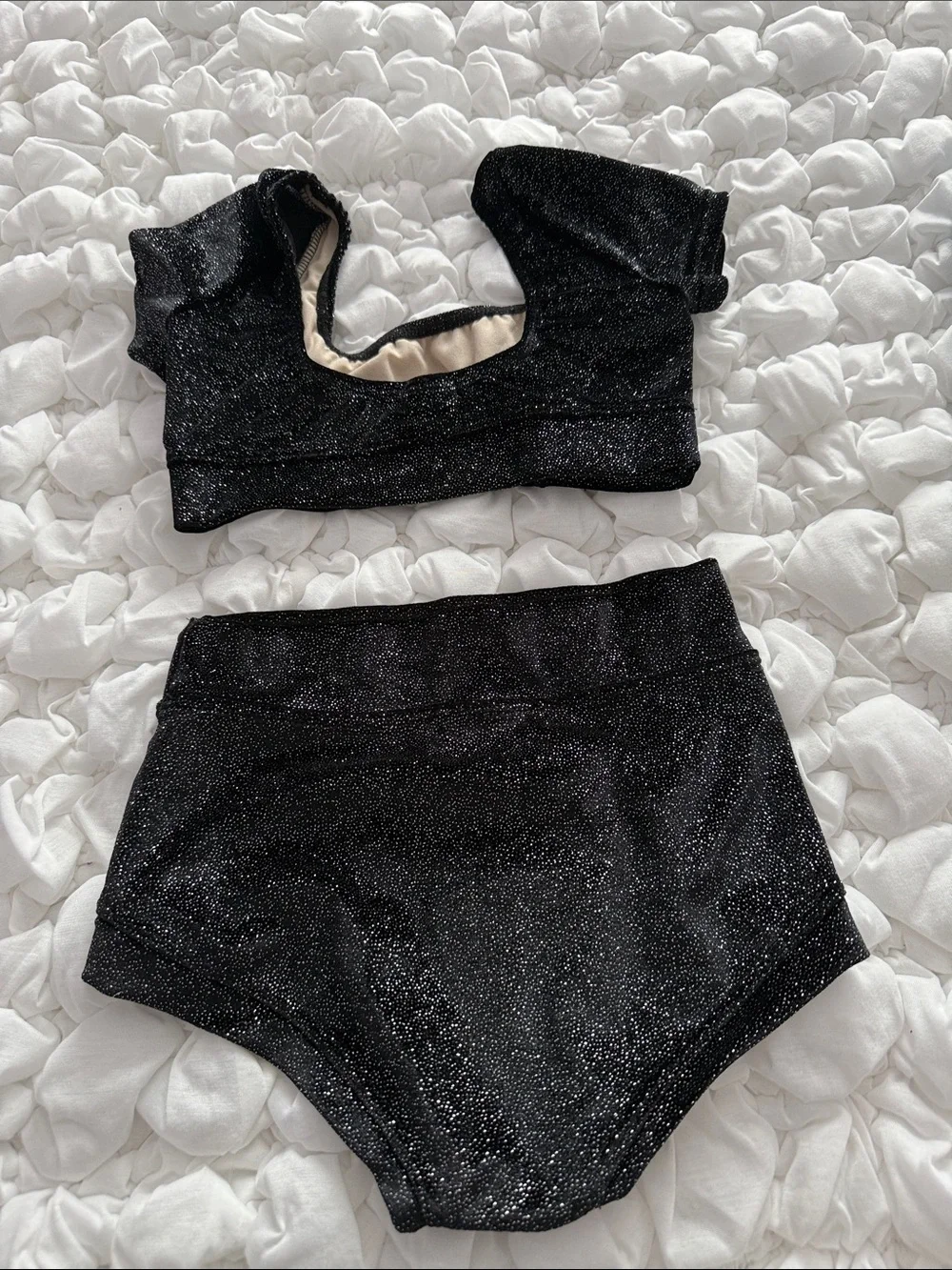 Kandi Kouture Black Velvet Sparkle Kids Top & High-Waist Brief Set